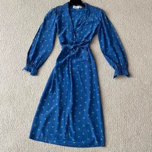 Vintage blue and green patterned silk dress